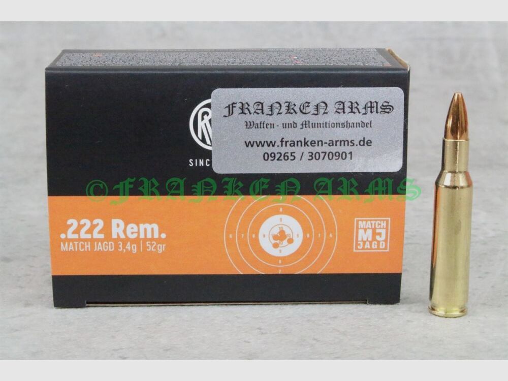 RWS MatchJagd .222 Rem. 52gr. 3,4g 30Stück Staffelpreise