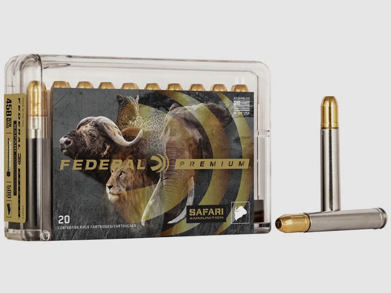 Federal Premium Safari Trophy Bonded Sledgehammer Solid .458 Win. Mag. 500GR bonded FN 20 cartouches