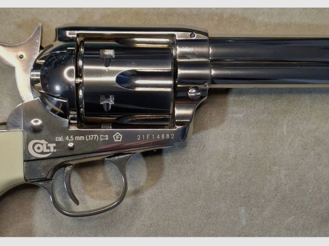 !!! Als nieuw!!! Colt SAA . 45, volmetaal, nikkelafwerking, 5,5", kal. 4,5mm Co², P18!