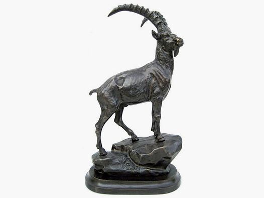 Lovergreen Bronzestatue Motiv stolzer Steinbock auf einem Felsen