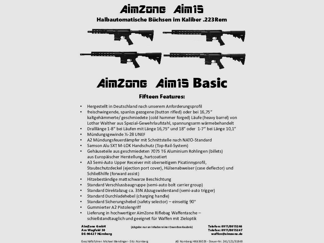 AimZone Ha.Büchse .223Rem AimZone Aim15 Basic Sporter 16M Sistema AR-15, canna da 16,75" / protezione per le mani M-LOK