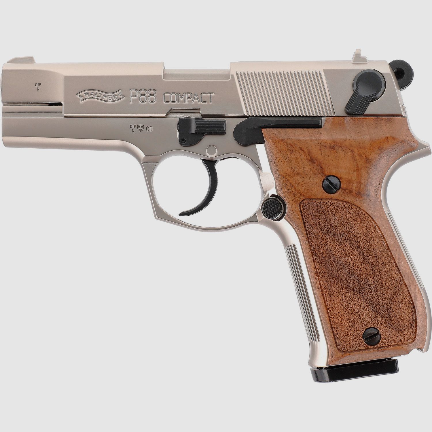 Walther P88, nichelato, impugnature in legno