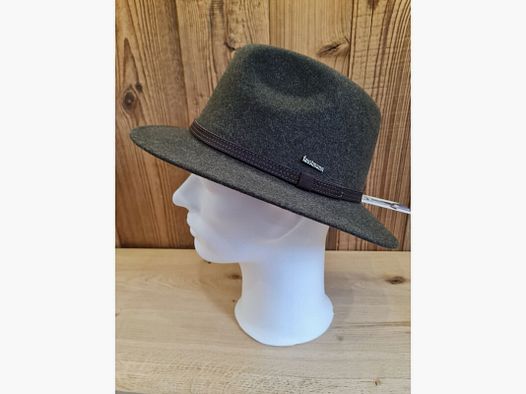 Olive melange roll hat with brown leather band