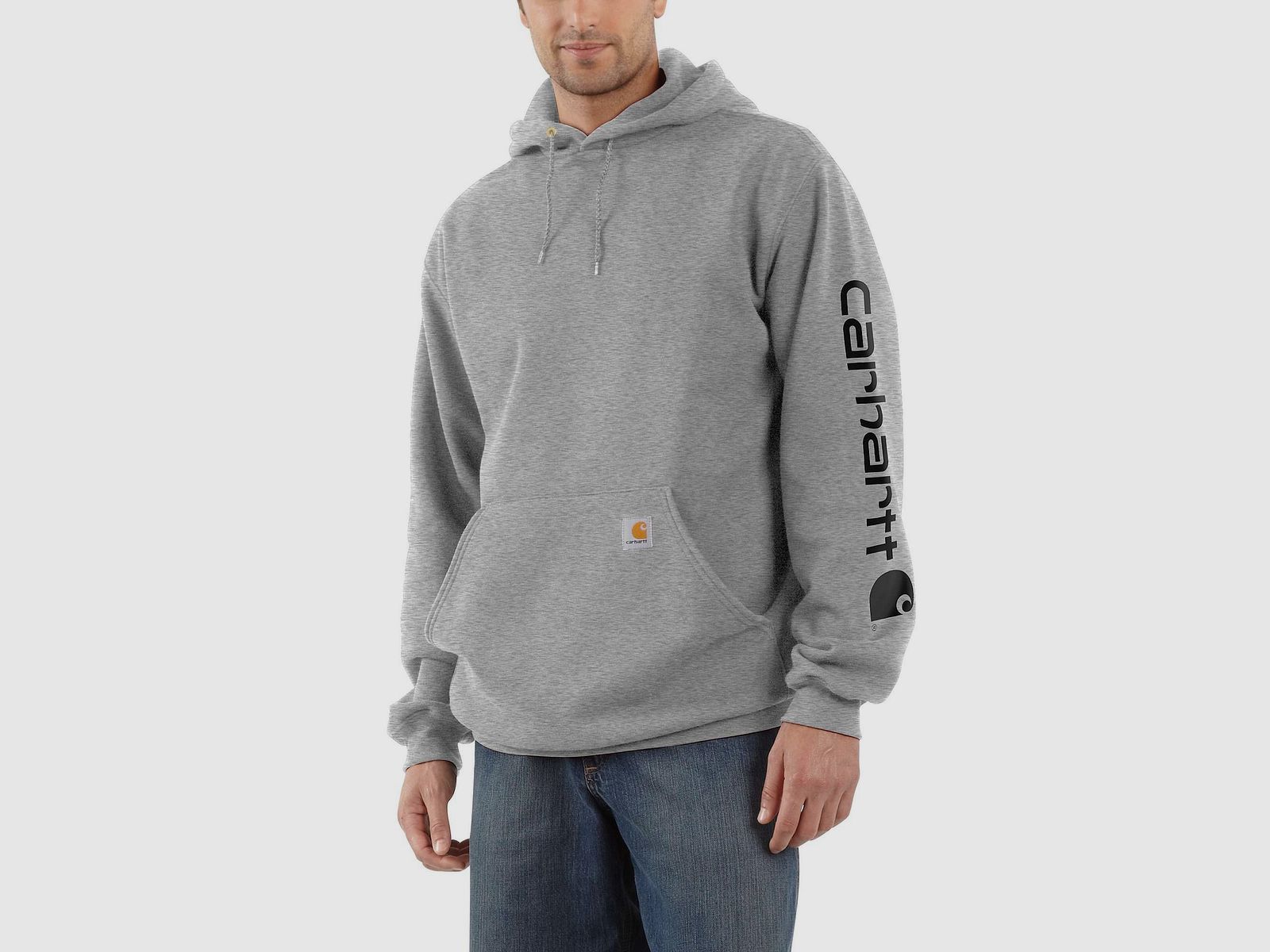 Carhartt Sleeve logo Hoodie Heren Heather Grey/Zwart S