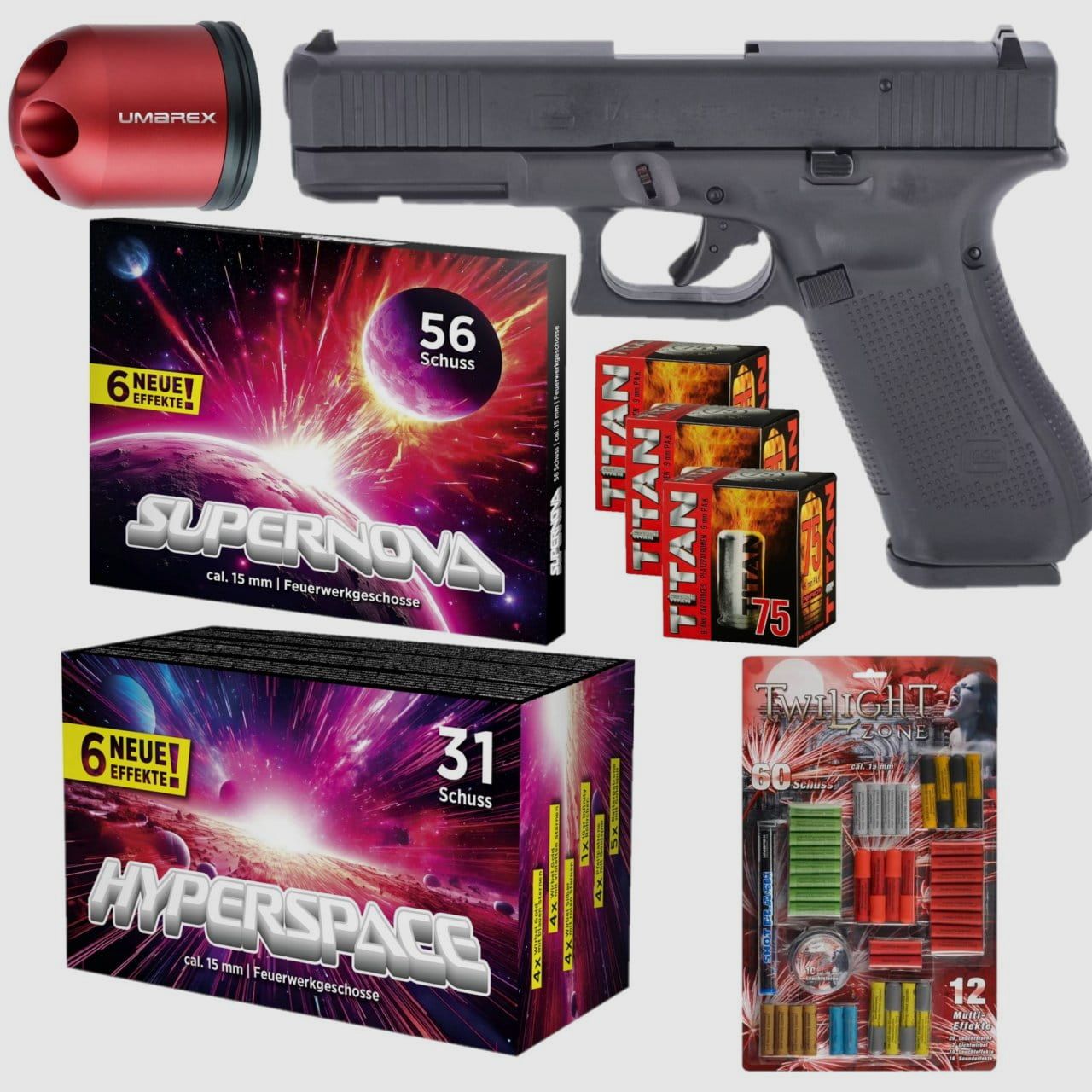 Firework Set Glock 17 Gen 5 Blank Firing Pistol 9 mm P.A.K.