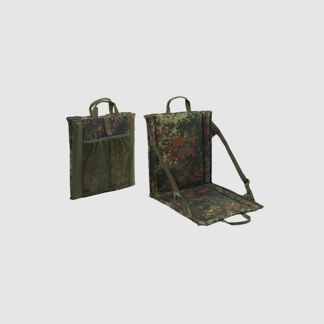 Faltsitz mit Tragegriff + Netztasche für 2 Getränkeflaschen - BW Flecktarn