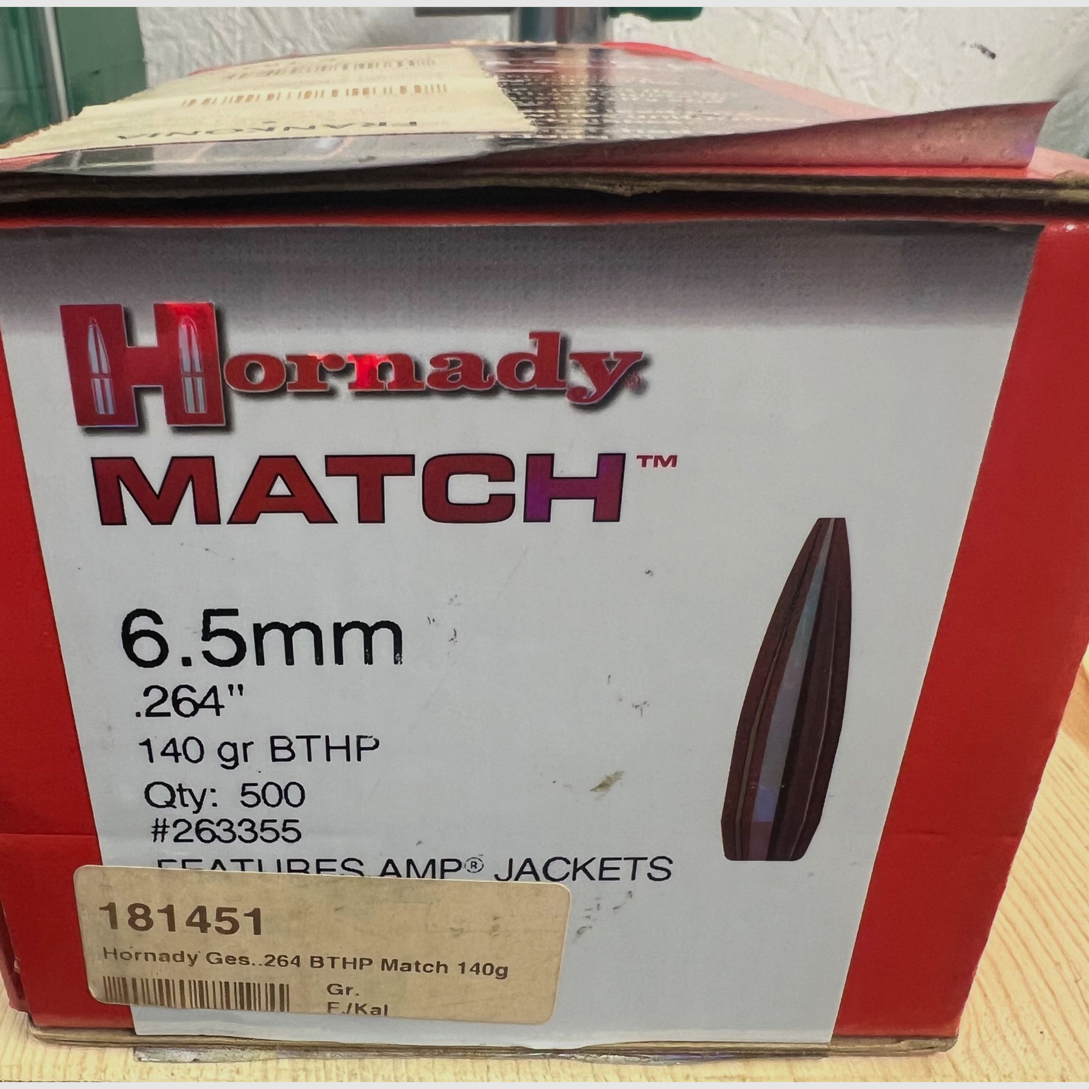 Hornady Bullets 500 Pieces MATCH™ l 6.5mm 264" 140 gr BTHP, image 1 of 2