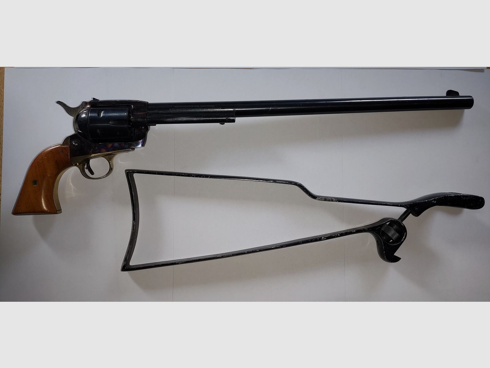  RARITÄT: Herbert Schmidt Mod. 121 Buntline Special | PTB 259 | Kal. 9mm R Knall | inkl. originaler Schulterstütze & historischem Kaufprospekt!