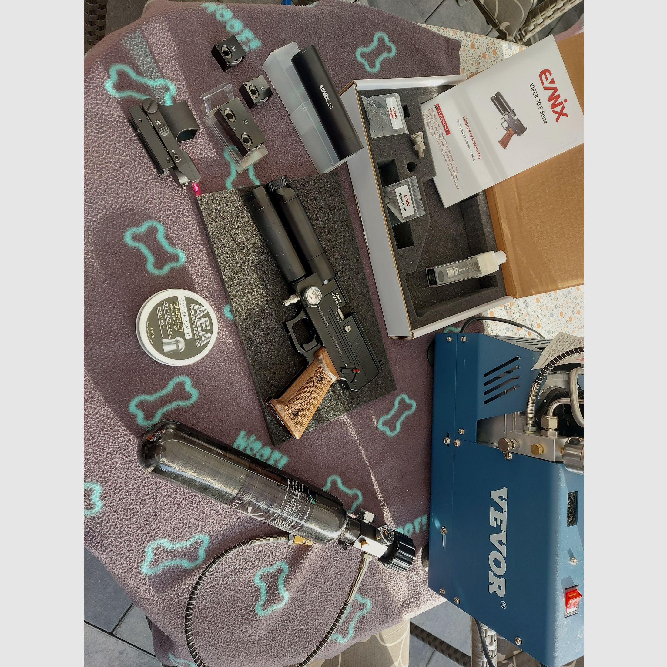 Evanix Viper F-Serie Cal. 30 (7.62 mm) con silenziatore e compressore d'aria più accessori, immagine 1 di 6