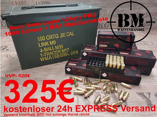 Geco 9mm 1000 Schuss + Kiste + KOSTENLOSER EXPRESS VERSAND