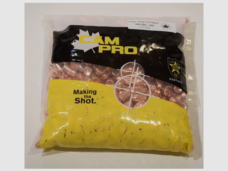 sachet 500 ogives Cam-pro 9mm (0.355&Prime;) 147 grains round nose