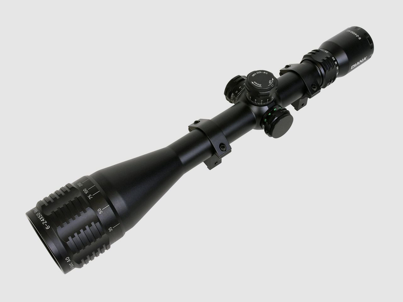 Zielfernrohr DIANA 6-24x50 AO IR, Duplex Absehen beleuchtet, 30 mm Tubus, mit Ringmontagen fĂĽr 11 mm Prismenschiene