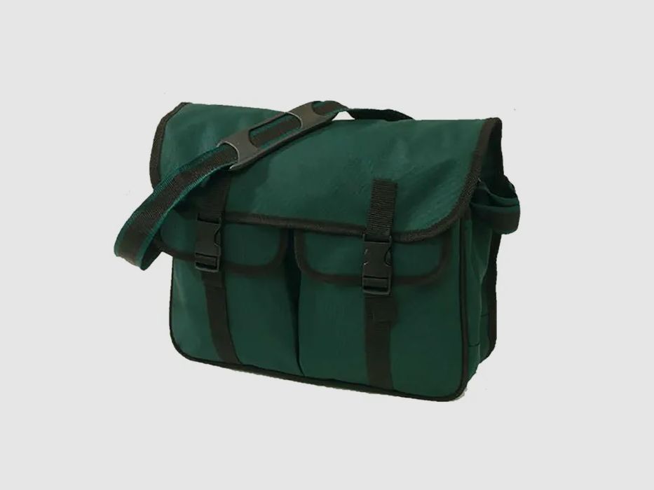 Bolsa de angler Behr "de Luxe" - 2 bolsillos frontales + bolsa para peces - 35,6x10,2x31,8 cm - con correa para el hombro - Verde oscuro