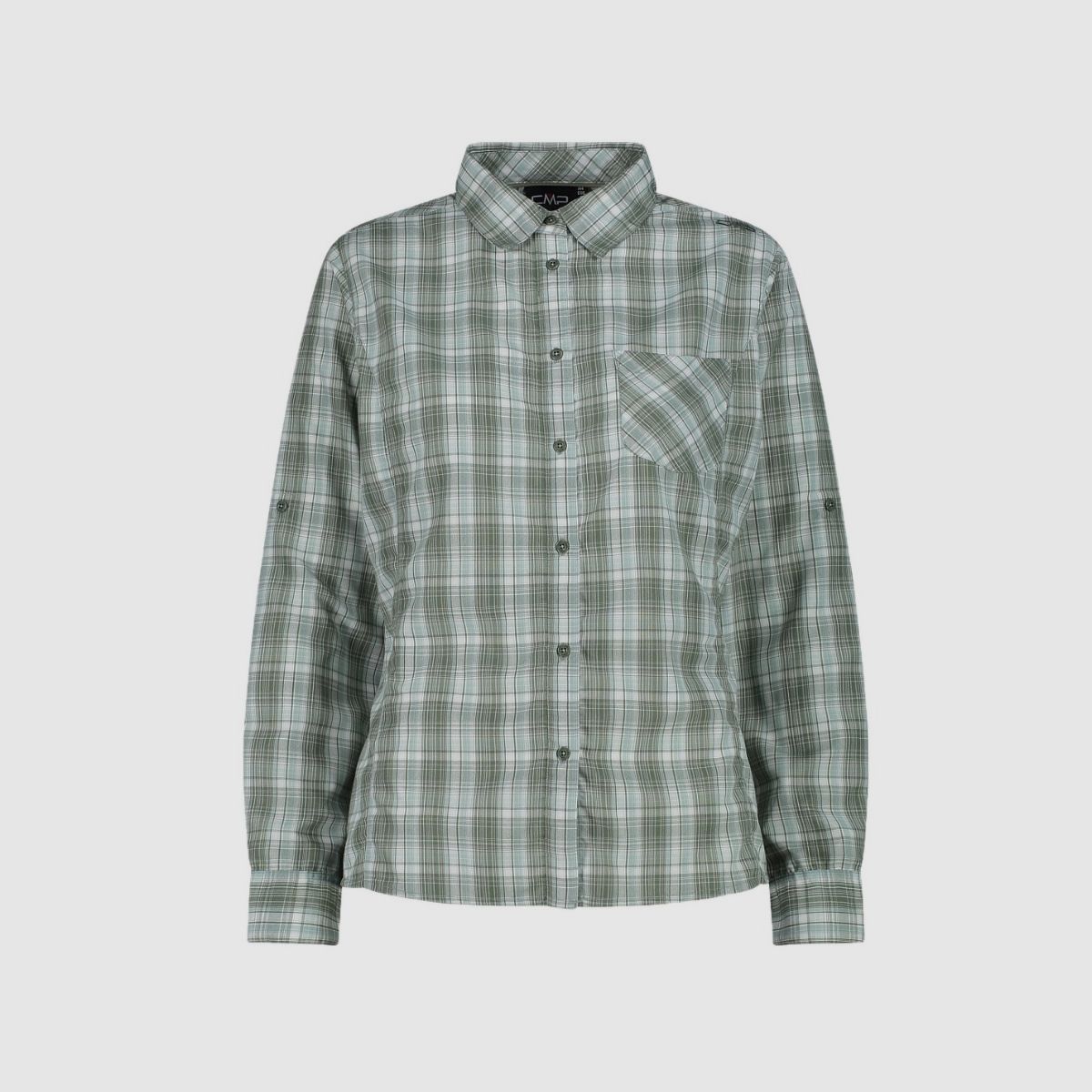 CMP Damen Langarm-Bluse mit Karomuster Jade Salvia
