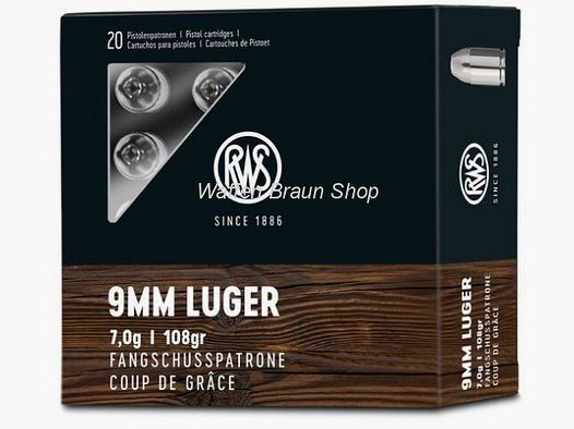 RWS 9 mm Luger Hollow Point Fangschuss/COUP DE GRÂCE 7,0g/108gr 20 pezzi