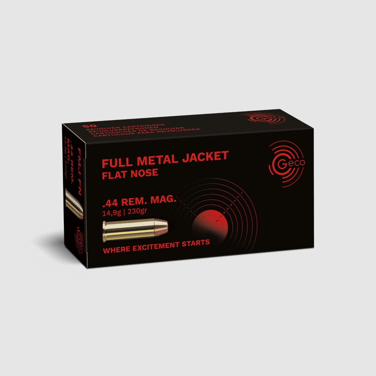 MUNITION GECO KALIBER .44 REM MAG Full Metal Jacket Flachkopf 14,9g/230gr PACKUNG MIT 50