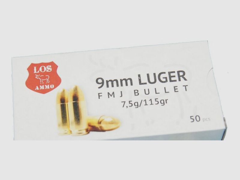 LOS Ammo FMJ Kal. 9mmLuger 8g 115gr Munition - 1.000 Schuss sofort verfügbar +50€ ADR Versand