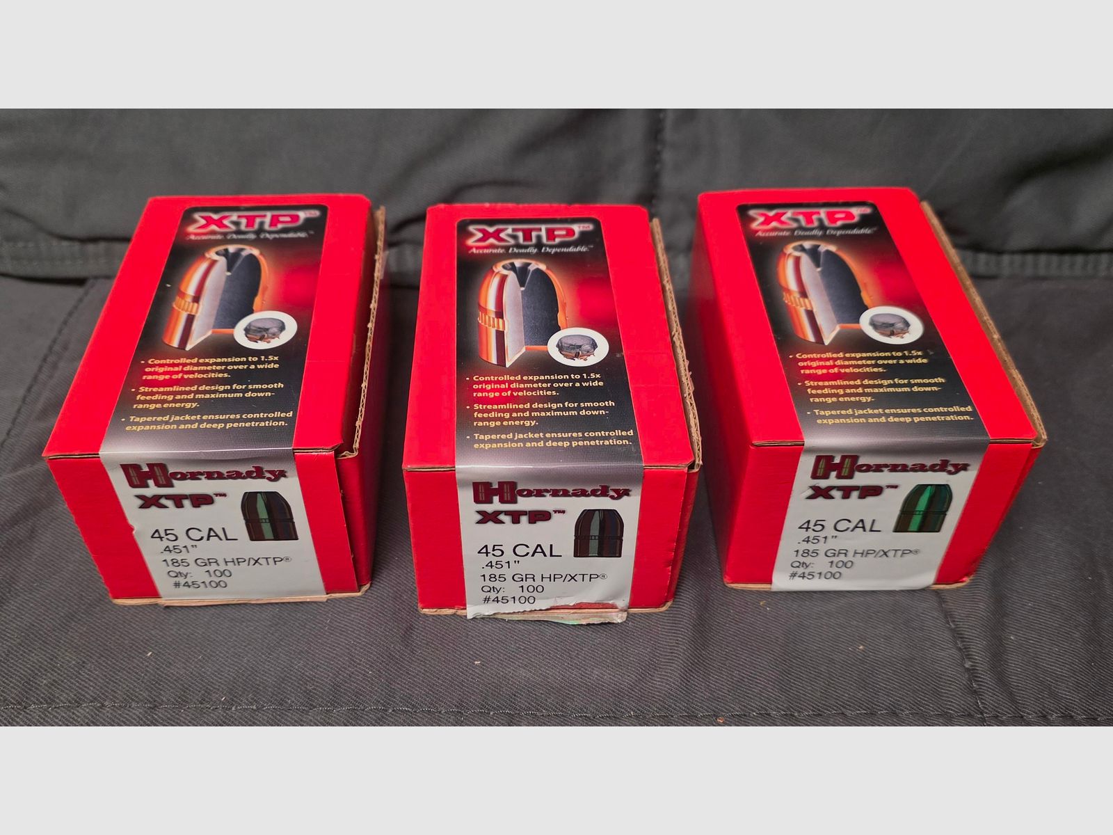 380 pièces de projectiles .45 ACP Hornady XTP + H&N Sport détaillant & Natermann