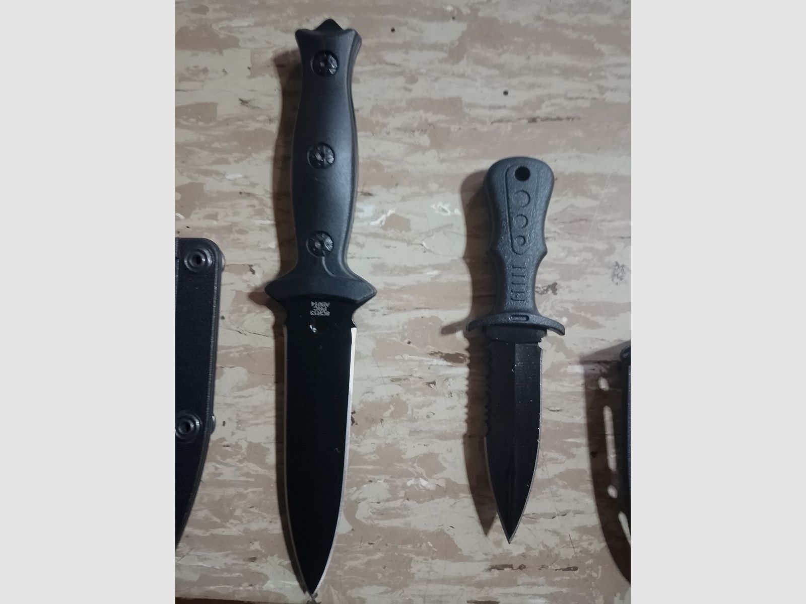 2  Messer Tauchermesser Anglermesser Taschenmesser mit Scheide Schwarz stabil Pocket Knife black set