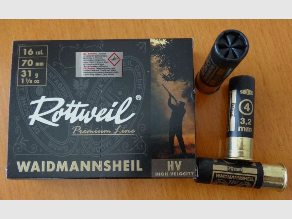 Rottweil Rottweil shotgun cartridges Waidmannsheil HV plastic 12/70-3.2mm
