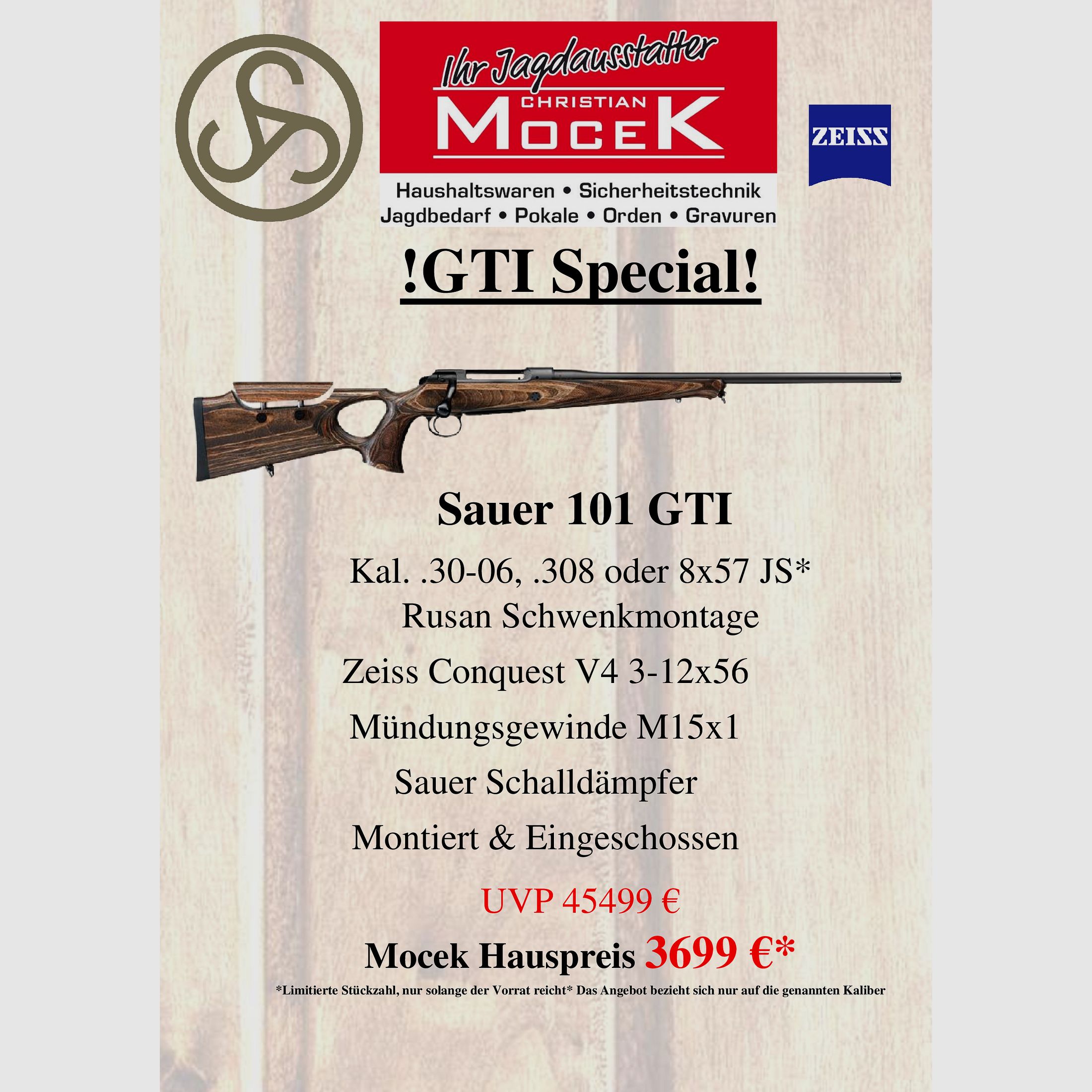 Sauer 101 GTI, mit Zeiss Conquest V4 3-12x56