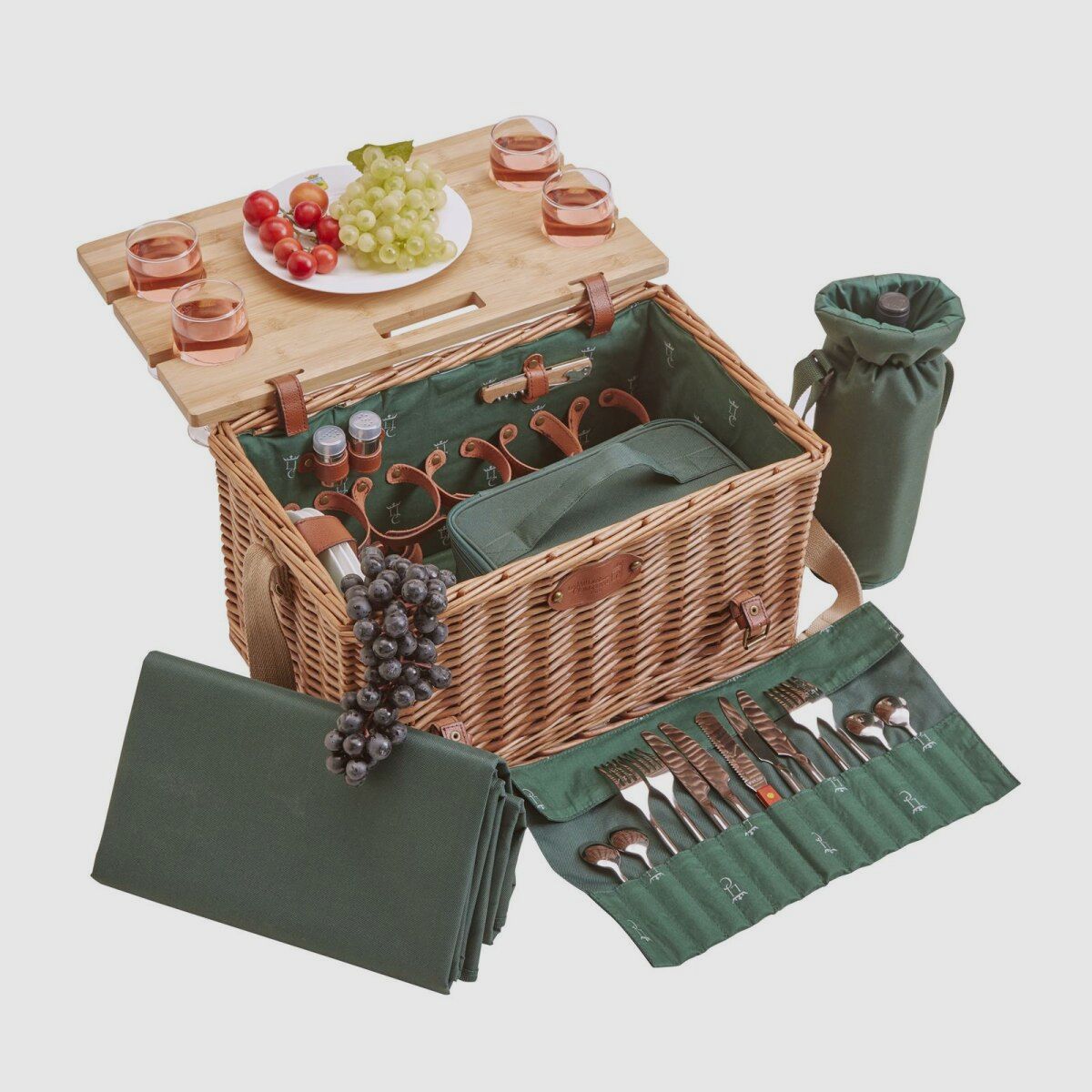 Lovergreen picnic motif picnic basket for four people Saint Honor green