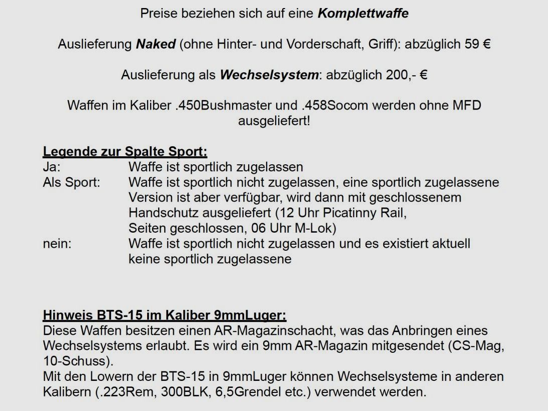 Bavarian Tactical Systems BTS BTS-15 AR15 Komplettwaffe oder Wechselsystem