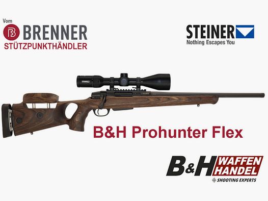 Pack complet Brenner : BR20 B&H Prohunter Flex crosse à trou avec réglage double, y compris Steiner 3-12x56 monté prêt à l'emploi carabine de chasse