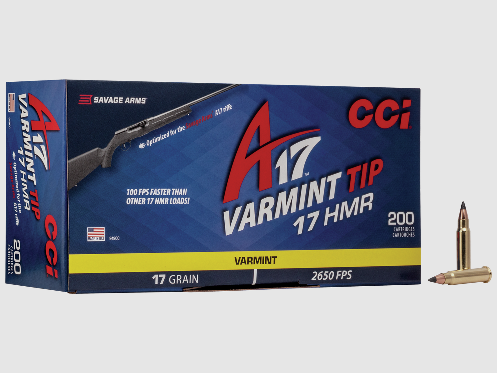 CCI .17 HMR 1.1g Tipped Varmint A17 Rimfire Ammunition