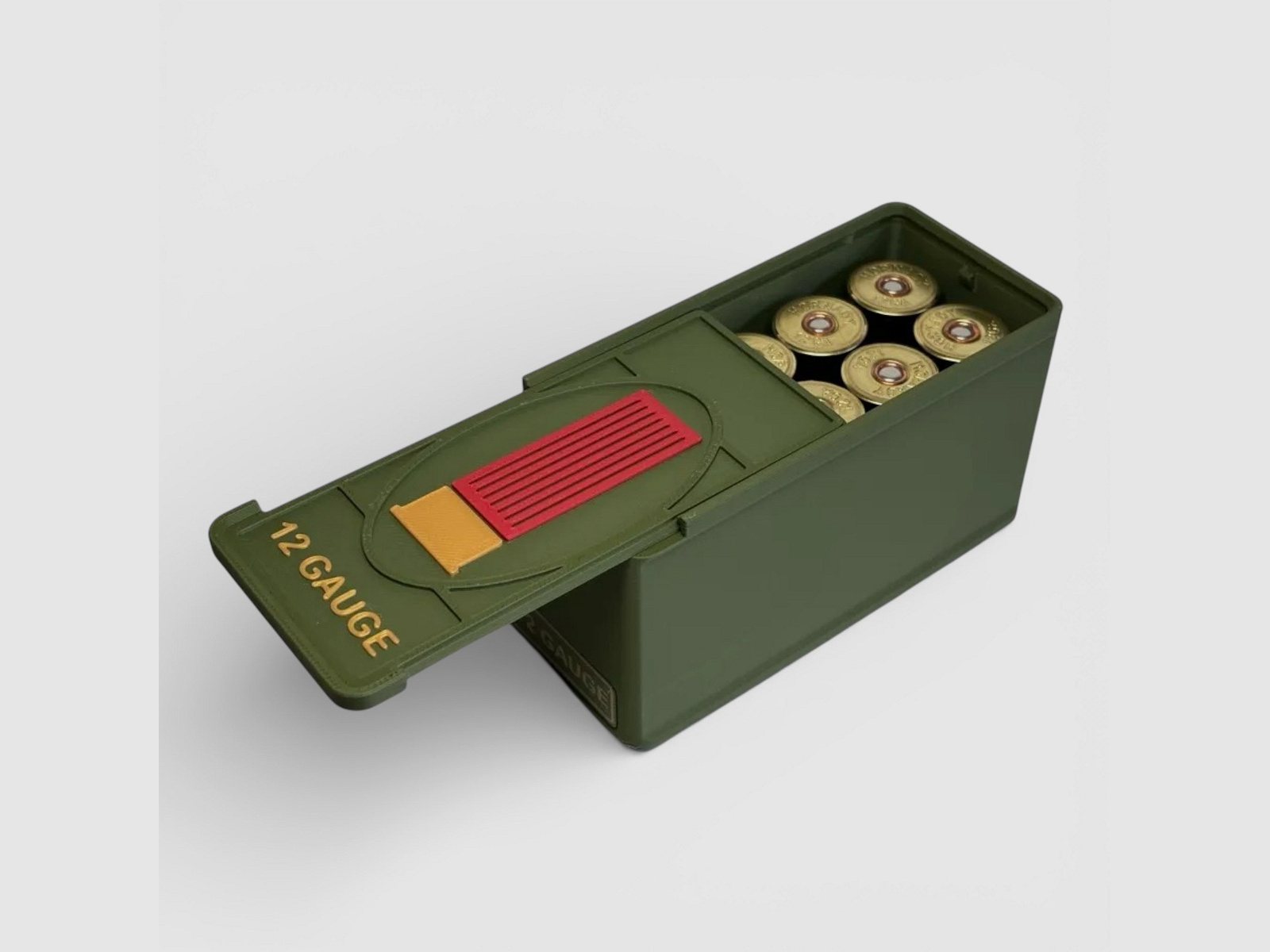 Boîte à munitions "Modèle Coconut" pour 12 Gauge (.12/70 & .12/76) avec couvercle coulissant - boîte à cartouches, boîte à munitions