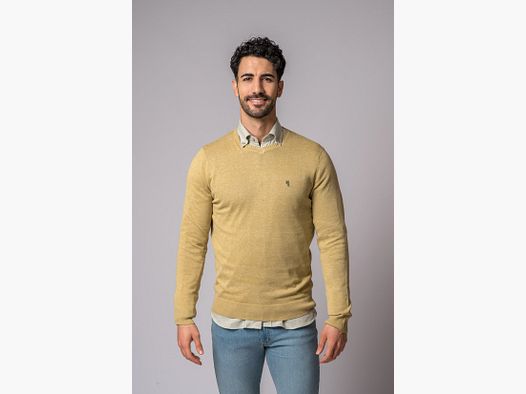 Senffarbener Pullover mit V-Ausschnitt
