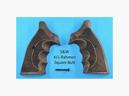 Nussbaum-Griffschalen mit Fingerrillen für S&W K/L-Rahmen Square Butt (eckiger Rahmen)