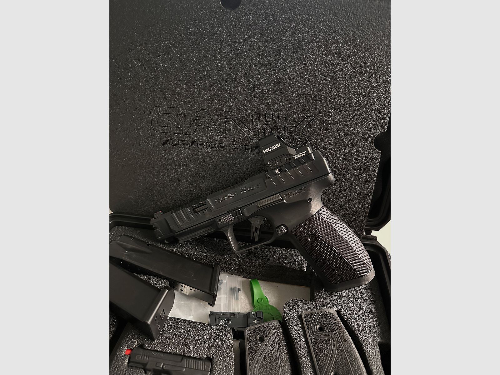 Canik SFx Rival‑S mit LOK Alu‑Griffschalen, 5 Magazinen, Wolff‑Federn, OVP/Zubehör