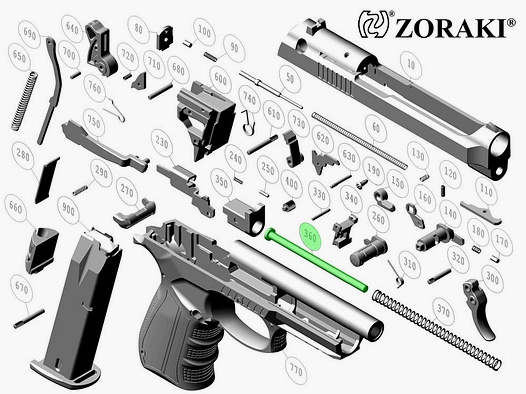 FederfĂĽhrungsstange fĂĽr Schreckschuss Pistole Zoraki 918, Ersatzteil