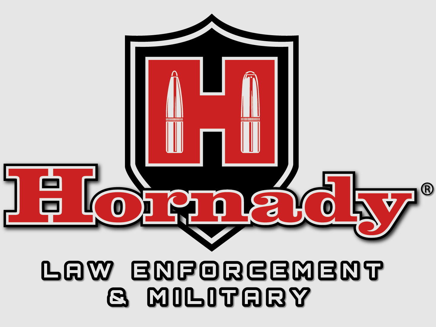 Hornady Law Enforcement & Military (LE) Aufkleber – Schwarz/Rot – 7,9×11,7 cm