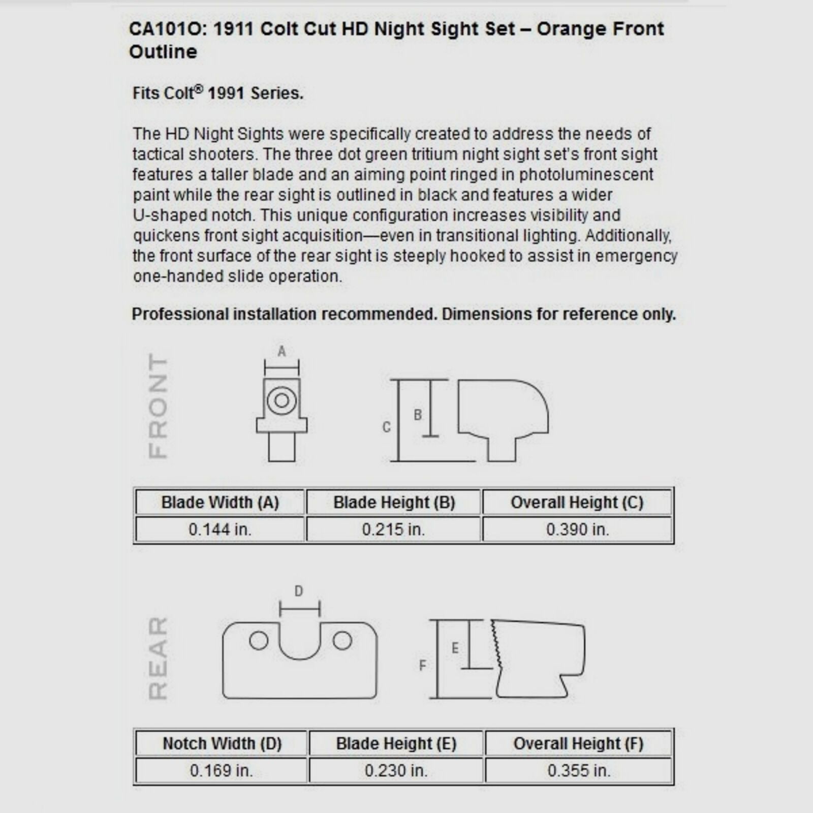 Trijicon N-Visierset orange HD Colt 1911