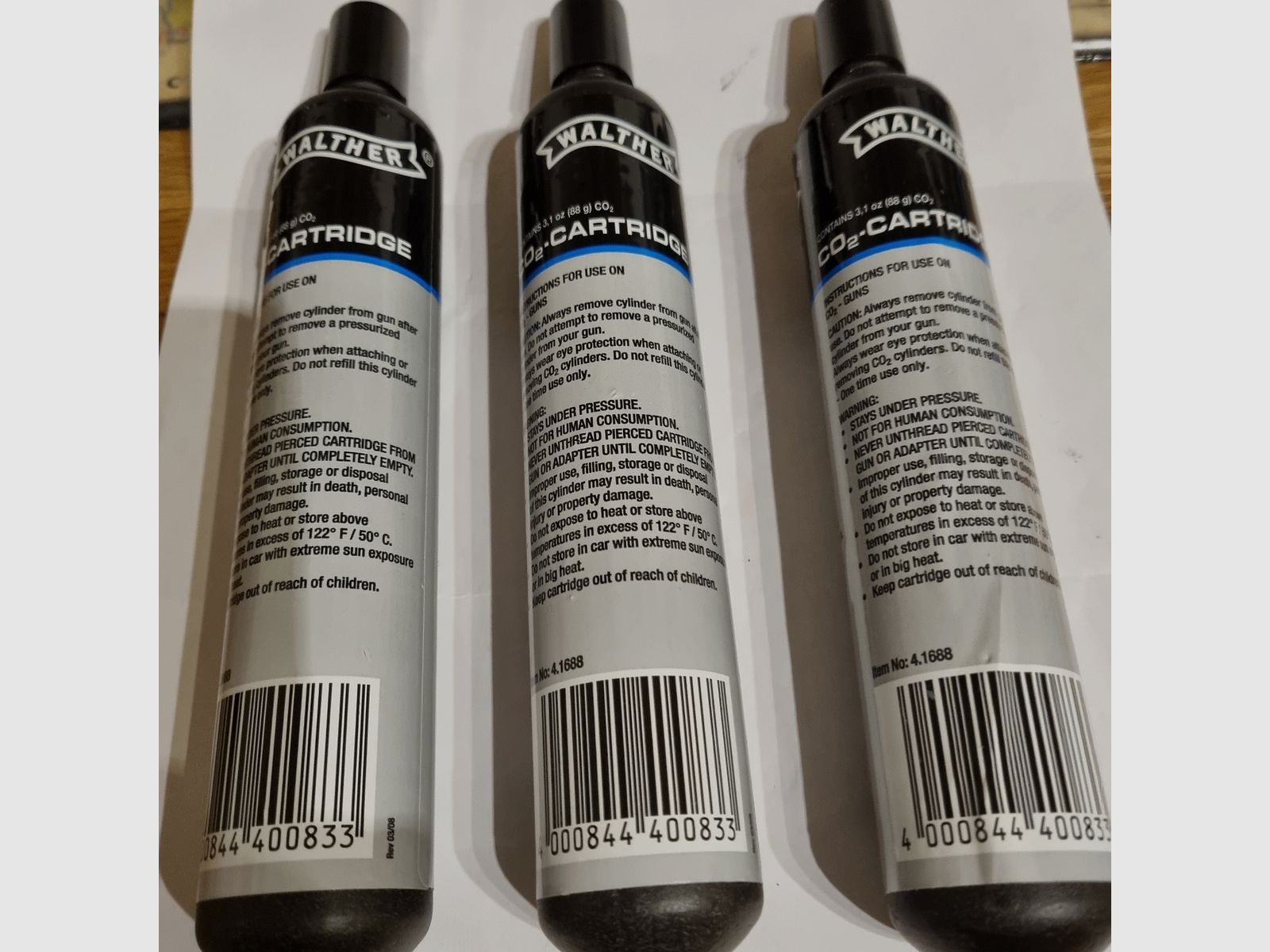 3xWalther 88 Gramm Co2-Kapsel für Co2 Waffen