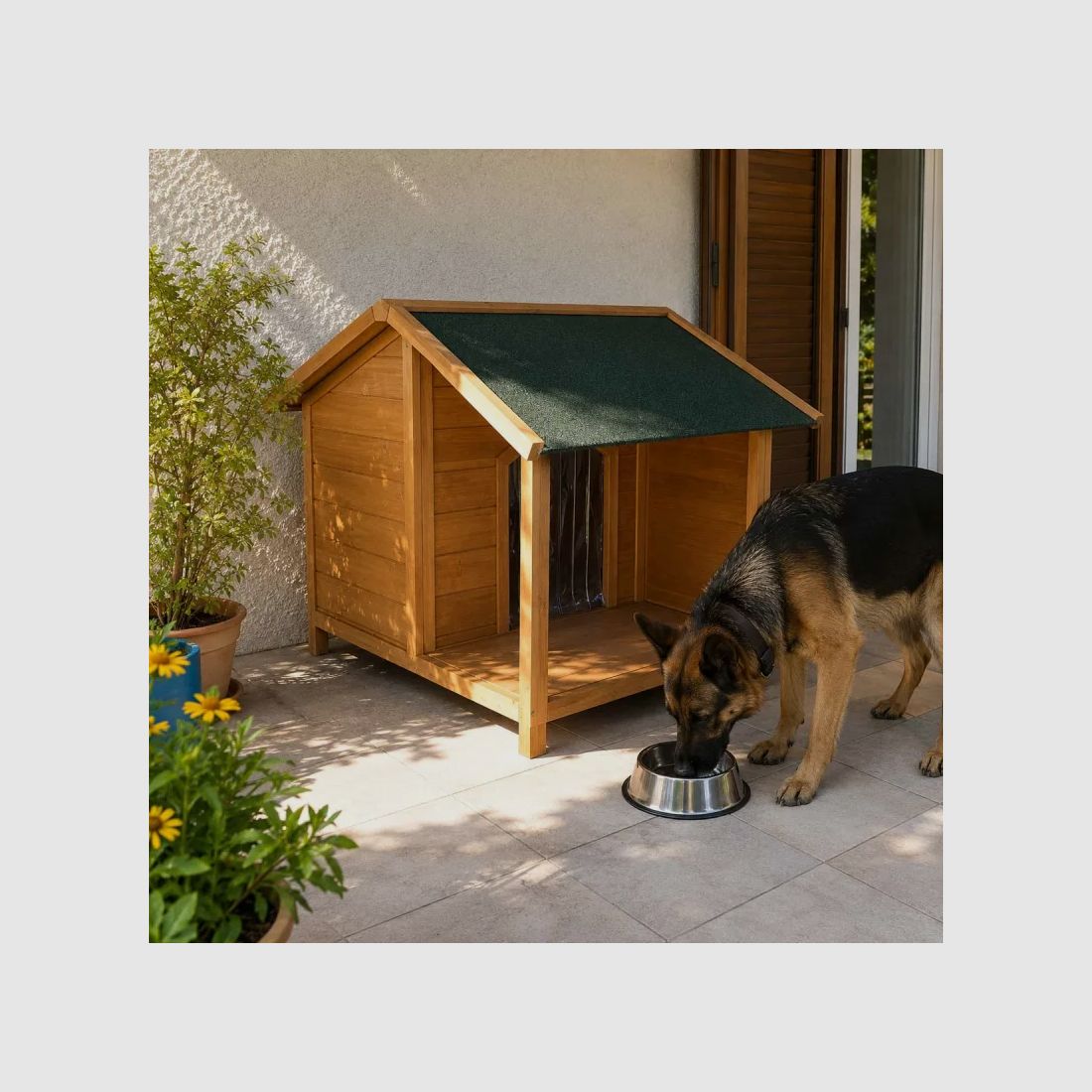 Hundehütte aus Holz mit Terrasse - Größe L, Bild 1 von 14