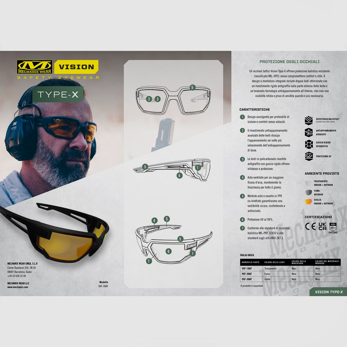 MECHANIX WEAR – VISION OCCHIALI BALISTICI TYPE-X MONTATURA NERA LENTE TRASPARENTE, immagine 7 di 8