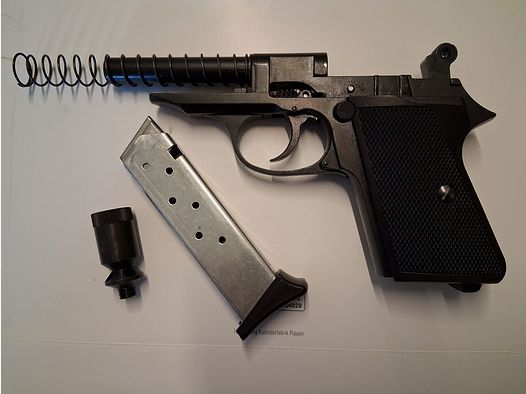 ME 9 mod. Para Griffstück komplett, Magazin, Abschussbecher, original Koffer (neuwertig)