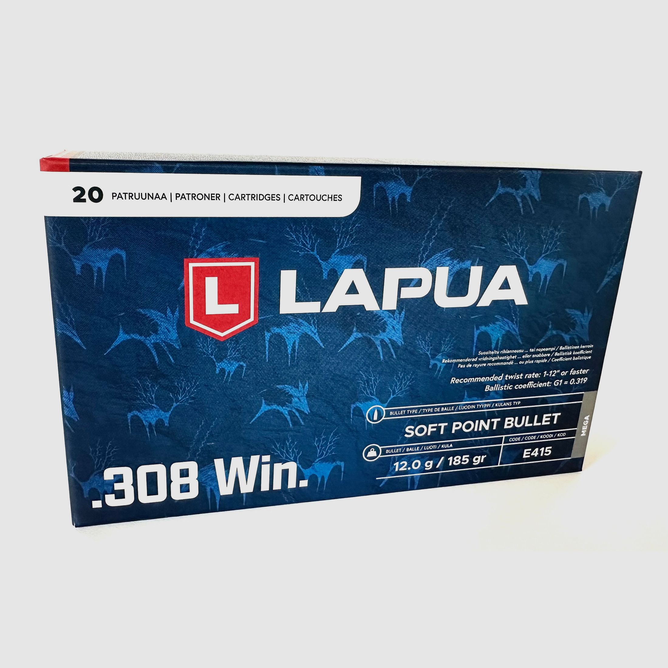 Lapua .308 Win. Mega 12,0g 7 185 gr. Munición para armas largas 4317189