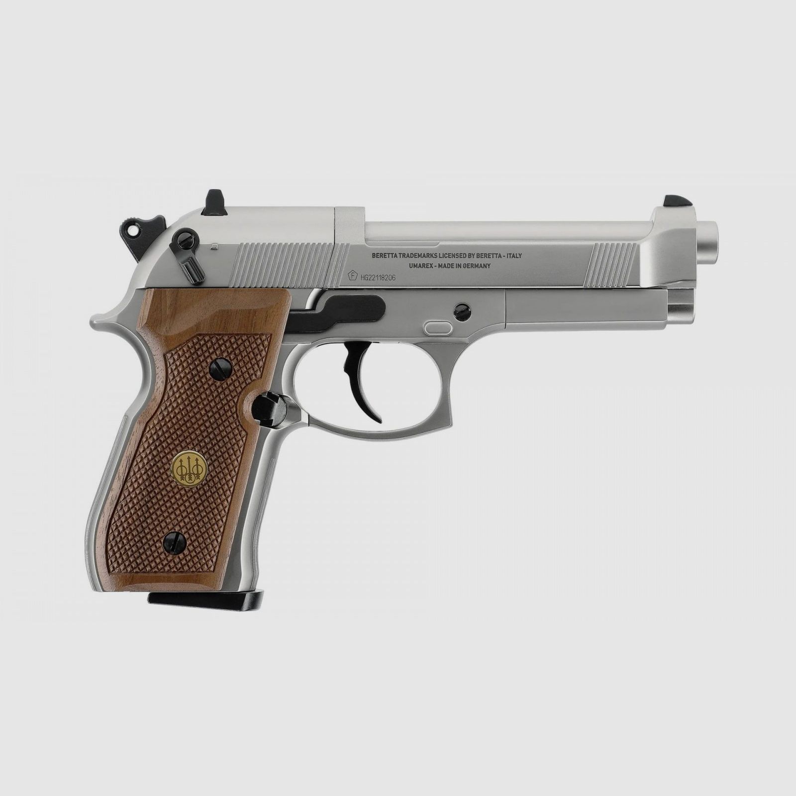 Beretta 92 FS nikkel mat houten kolf - Luchtpistool, afbeelding 4 van 7