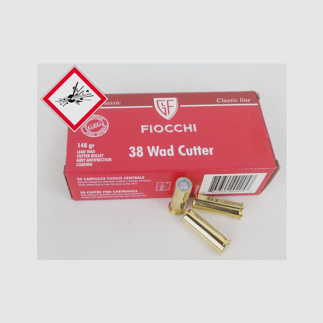 Cartuchos de revólver Fiocchi .38 Special WC 148 grs