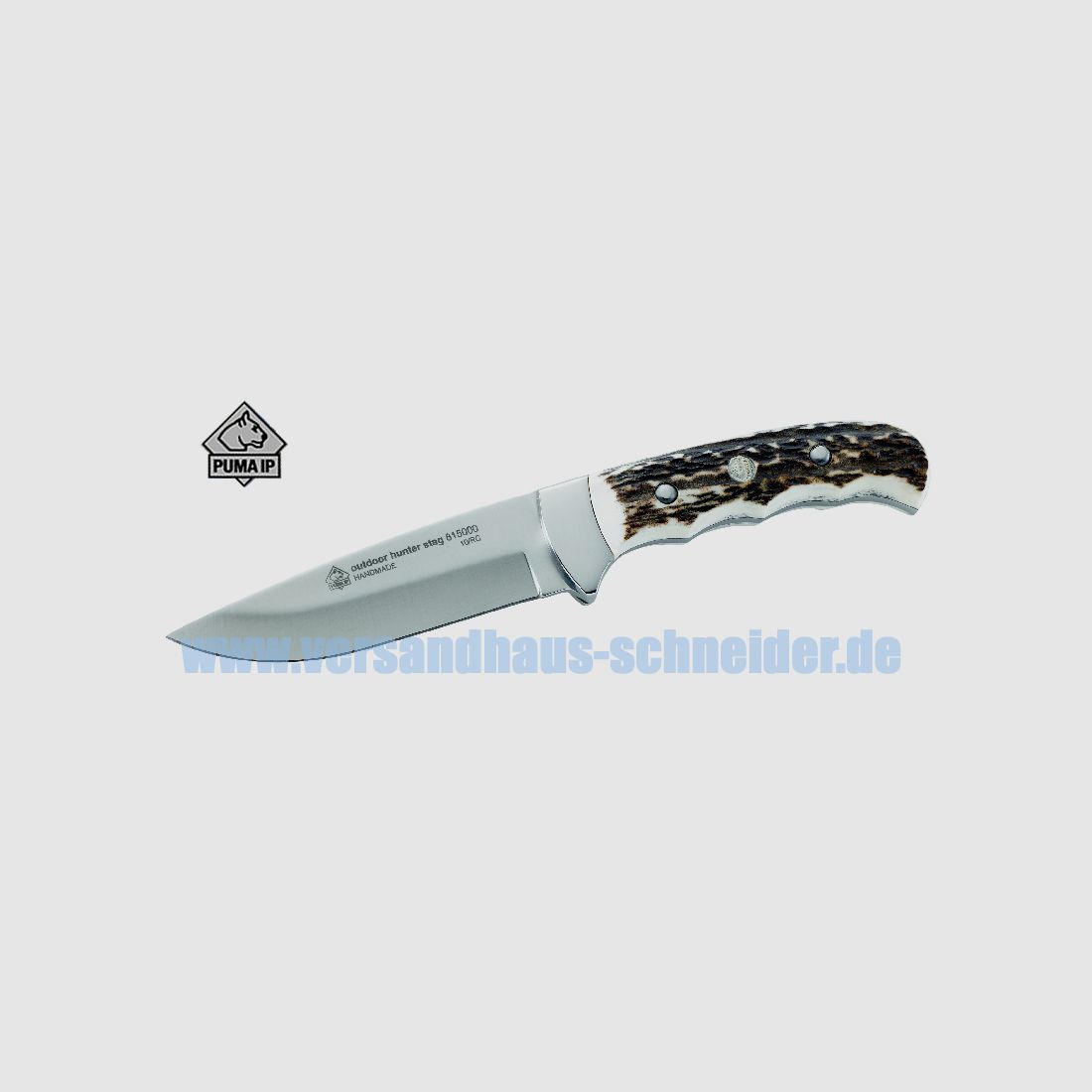 Puma IP Outdoor-Messer, Stahl 420, Hirschhorn-Griffschalen, Neusilberbacken P18)