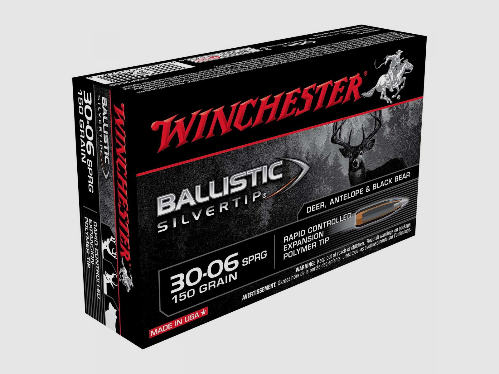 Winchester Ballistic Silvertip .30-06 Sprg. 150GR Rapid Controlled Expansion Polymer Tip 20 cartridges