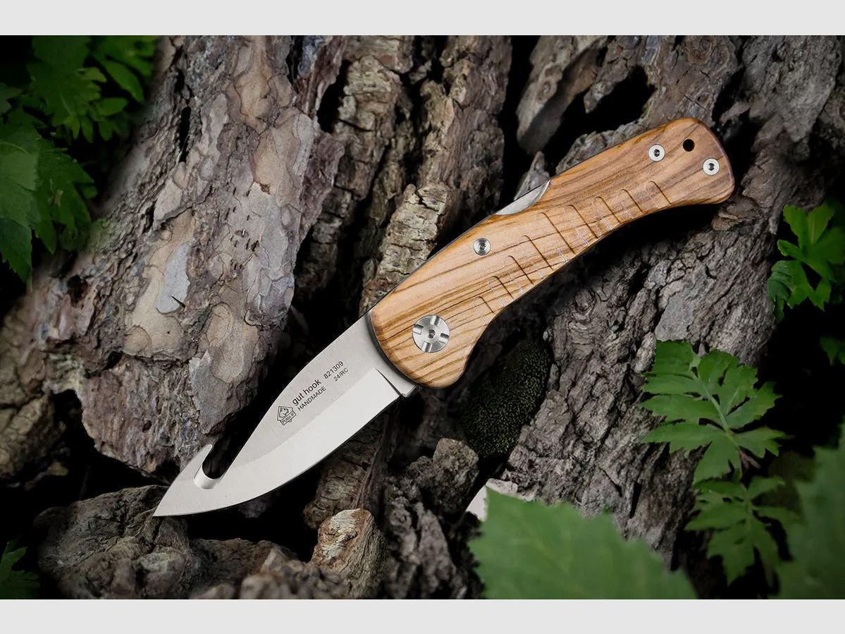PUMA IP hunting pocket knife with good hook, olive wood