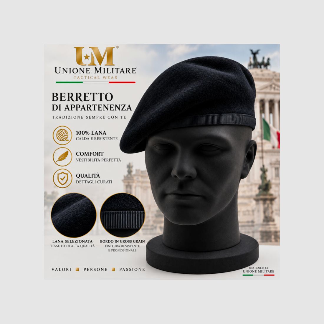 MILITAIRE UNIE – SPANJESE BARET 100 WOOL VOOR MILITAIR GEBRUIK | Duurzame Wolhoed | ZWART, afbeelding 2 van 2