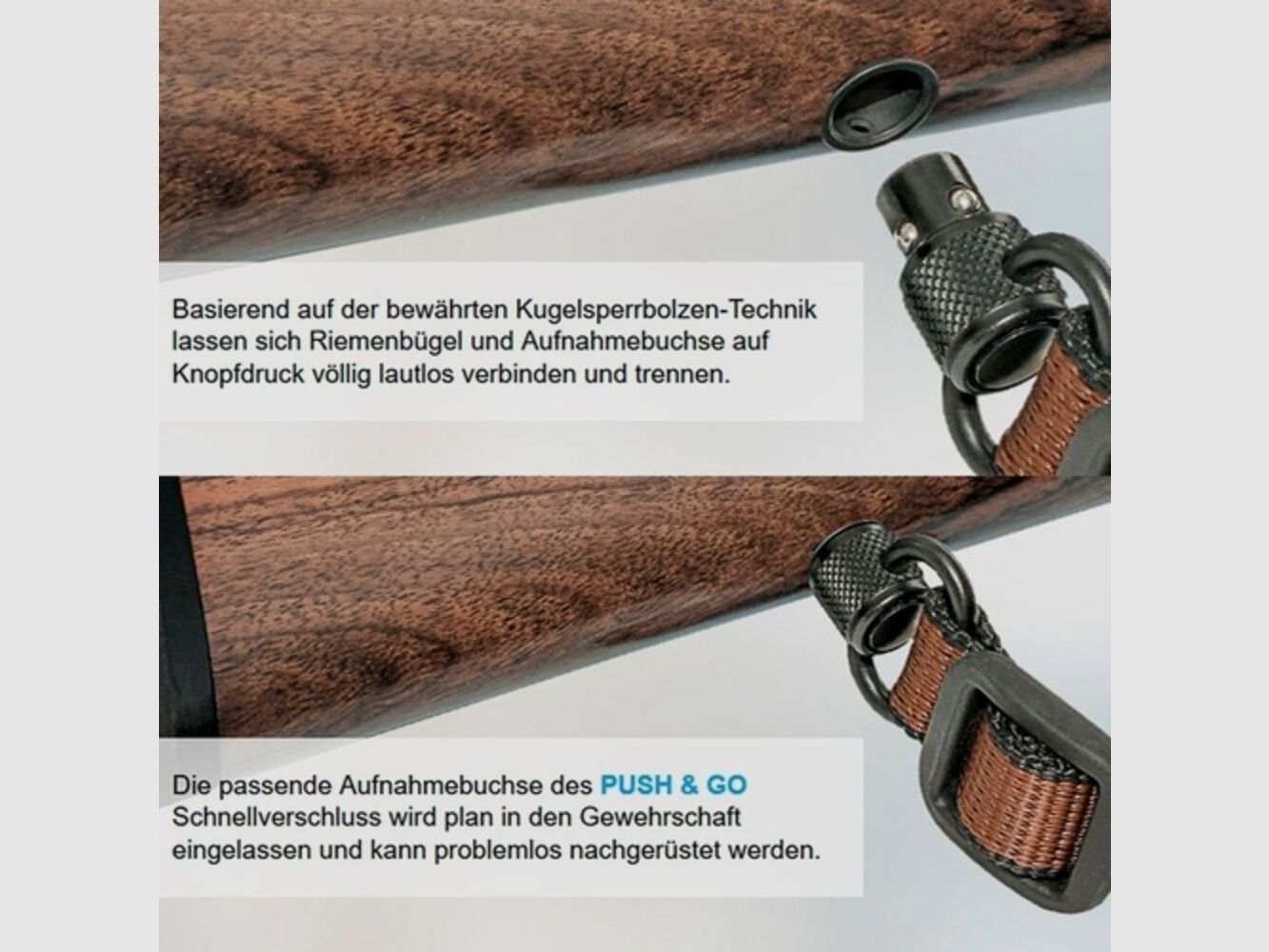 Halder Riemenbügel und Buchse SLIM "Push & Go" für Holzschäfte drehbar, Bild 2 von 4