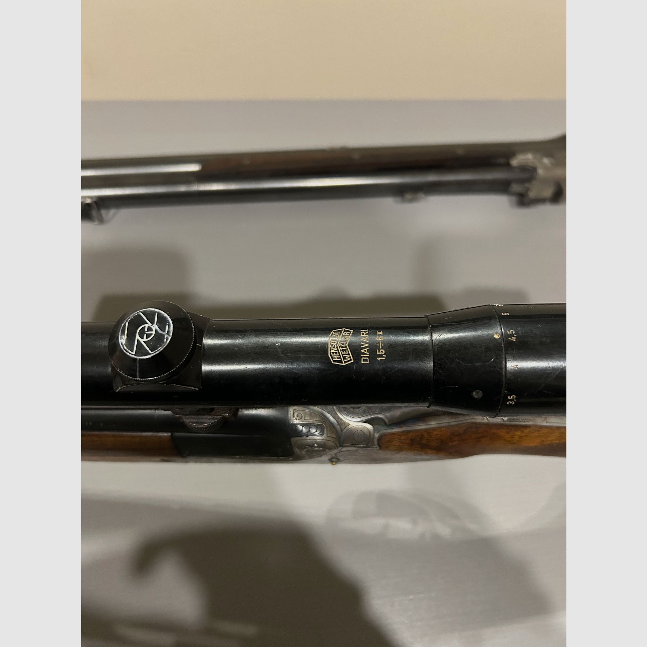 Bockdoppelflinte Merkel Suhl 16/70 avec Krieghoff Wechsellauf 7x57R et lunette Zeiss Diavari 1,5x6