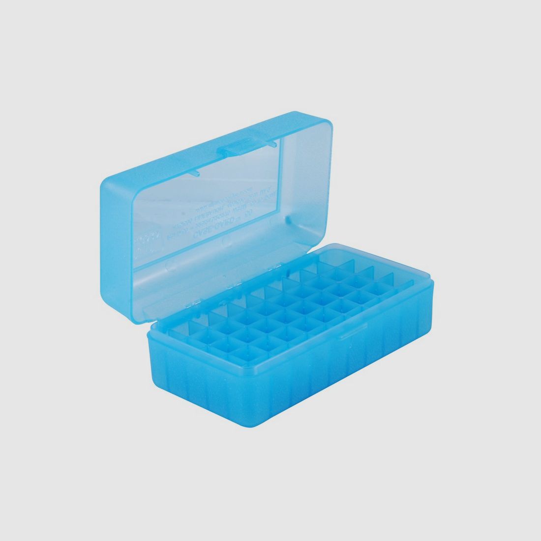 MTM cartridge box RSLD-50-24 blue clear with flip lid for 50 cartridges .500 S&W and others.